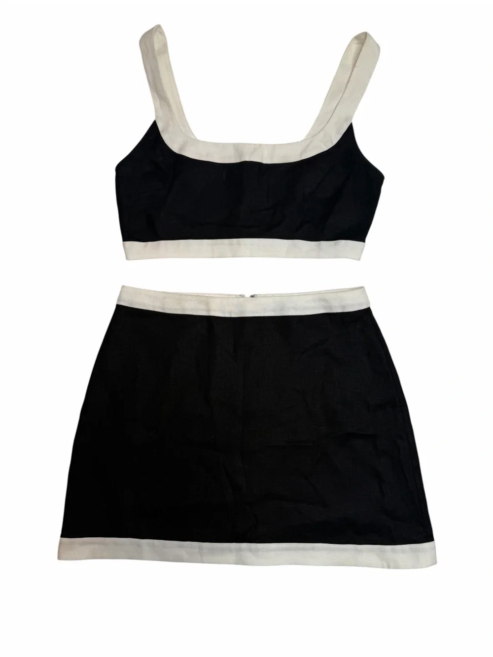 Reformation Robbie Linen Two Piece Black White Linen Set Size 6
